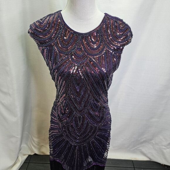 Purple Sequin Fringe Flapper Style Dress Size Small - Picture 4 of 12